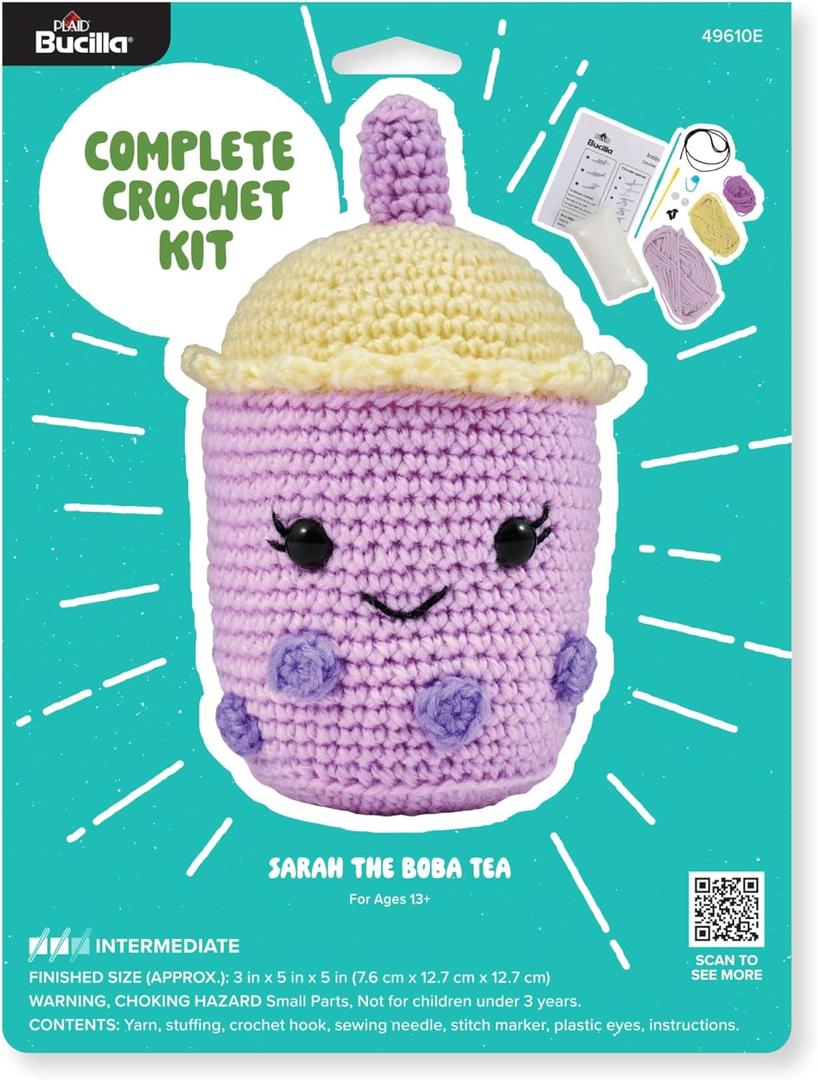 Bucilla Complete Crochet Kit, Sarah The Boba Tea, 5"