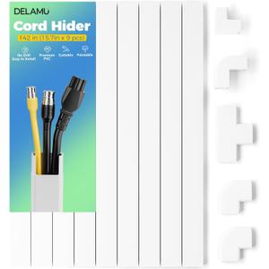 Delamu Cord Hider Cover, 142in TV Cable Concealer Kit for Wall Mounted TV with Management 2-3 Wires, Paintable Cable Cover for Floor, Easy Install, W 0.94 H 0.47in, White