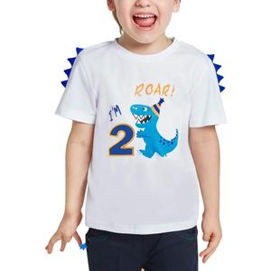 Dinosaur Birthday T Shirt 2nd Birthday Party Dino B-Day Boys Tee Gift, White