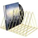 Udreamer 9 Slot Record Holder,Desktop Vinyl Record Storage Holds Up 30 LPs,Metal Magazine Holder Triangle File Holder for Office Homer, Golden