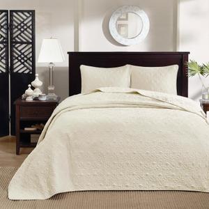 Madison Park Quebec Twin Size Quilt Bedding Set - Ivory , Damask  2 Piece Bedding Quilt Coverlets  Ultra Soft Microfiber Bed Quilts Quilted Coverlet (Cream)