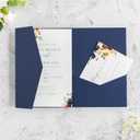 20 PCS Navy Blue Tri-fold Laser Cut Wedding Invitation Pockets for 5x7 Wedding Cards Bridal Shower Engagement Quinceanera Invitation