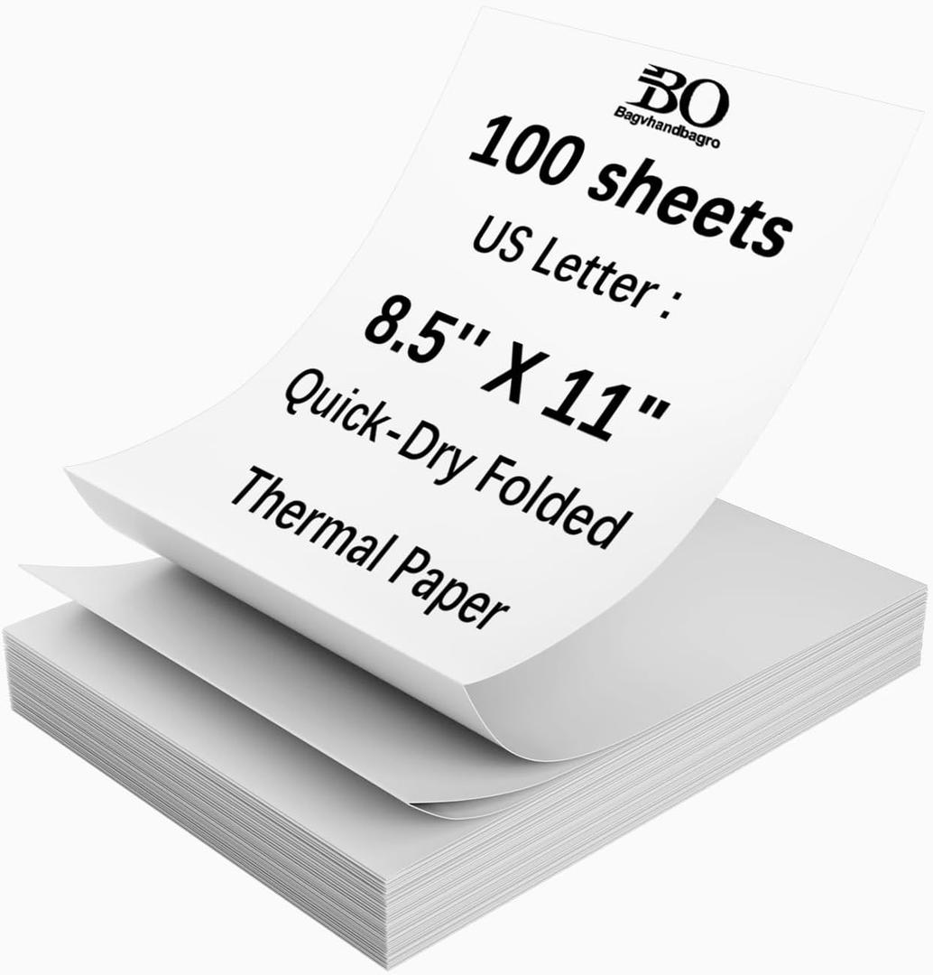 Thermal Printer Paper 8.5 x 11 Inch, 100 Sheets US Letter Size Thermal Paper, Compatible with M08F/A40 Thermal Portable Printer, Continual Feeding Folded Printing Paper (100 Sheets/Continuous Folding)