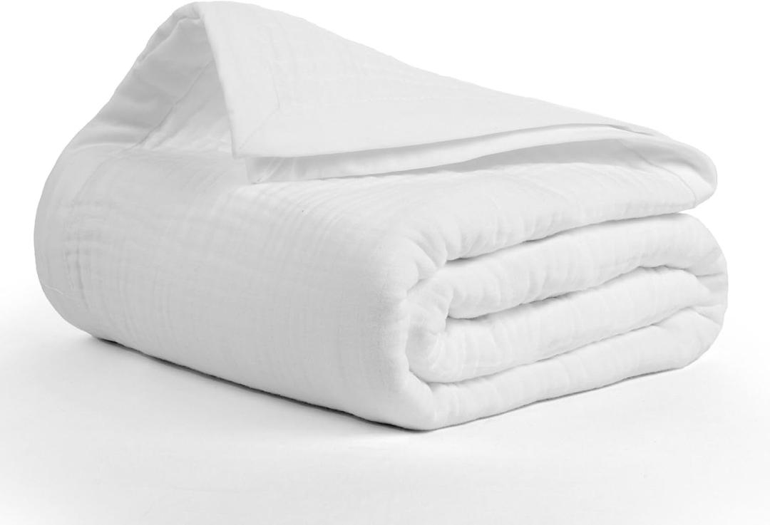 Salt Earth 100% Cotton Muslin Throw Blanket Gauze Blanket 55"X75" Twin, 4 Layered for Couch, Bed, Living Room,Lightweight & All Season Blankets & Throws, Easy to wash, Nature & Skin Friendly(White)