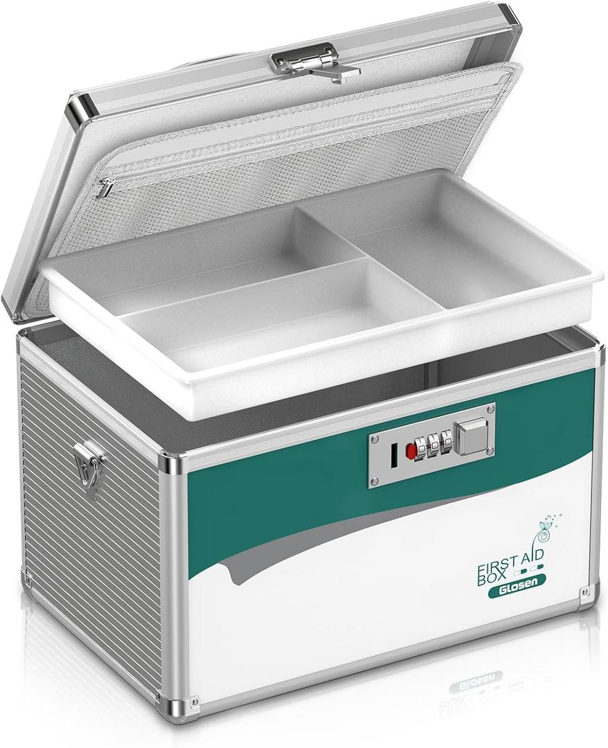 Glosen Medicine Lock Box with Combination Lock,Medication Lock box Medium 12 x 7.68 x 7.87 Inch Safe Lock Box,Medical Box Organizer