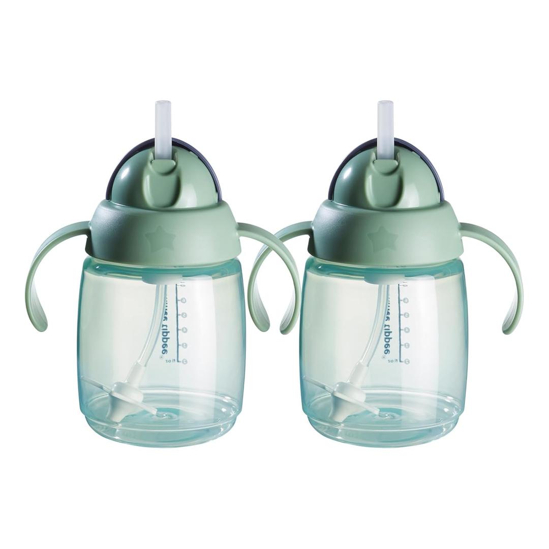Tommee Tippee Starter Weighted Straw Baby & Toddler 10oz Sippy Cup for 6 Months+, with Silicone Weighted Straw and Easy-Hold Handles, BPA Free, Green, Pack of 2
