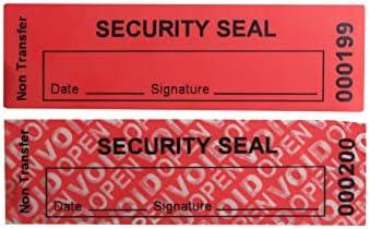 TamperSeals Group - 100pcs Non Transfer Tamper Evident Security Labels/Stickers/Seals for The Reusable Package and Expensive Surface (Red, 1 x 3.35 inches, Serial Numbers)