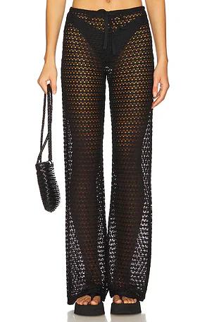 Women's Cover Up Pants Drawstring Crochet Knitted Sheer Beach Cover Up Pants Swimwear
 L