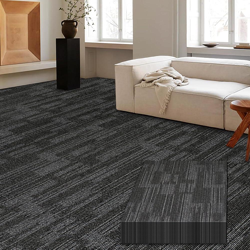 LITA Carpet Tiles Reusable 24" x 24" Squares Indoor/Outdoor 0.25" Pile Height Loop Pile, Non Slip Easy DIY Installation Peel and Stick Carpet Tile, Gray Polypropylene, (18 Tiles) (72 sqft/Box)