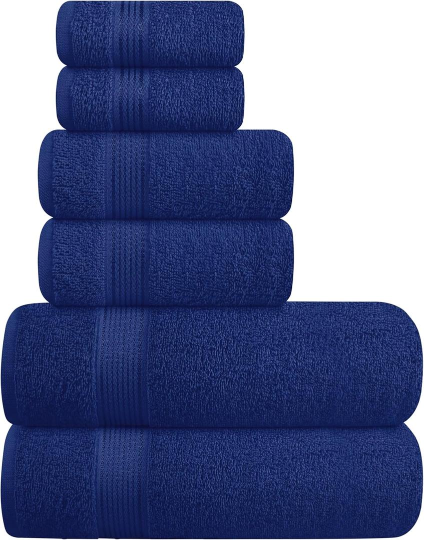 Home Ultra Soft 6 Pack Cotton Towel Set, Contains 2 Bath Towels 28x55 inch, 2 Hand Towels 16x24 inch & 2 Wash Coths 12x12 inch, Ideal Everyday use, Compact & Lightweight - Navy Blue