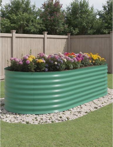 GarveeLife 8x4x2Ft Oval Galvanized Steel Raised Garden Bed - Durable Outdoor Metal Planter Box for Vegetables, Flowers, Herbs - Rust-Resistant, Easy Assembly, Green