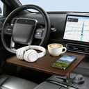 360 Rotating Car Laptop Desk - Cup Holder Mount Car Table Tray, Compatible with Tesla Model Y/3/S, F-150/Explorer/Maverick & Most Vehicles, Car Accessories for Women & Men