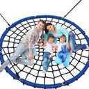 Trekassy 60" Large Spider Web Saucer Tree Swing for Kids & Adults, 750lbs Heavy Duty Outdoor Net Swing with Steel Frame and 2 Tree Hanging Straps - Blue+Black (Patented)