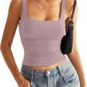 Eachyes Womens Square Neck Double Lined Tank Tops Low Back Fitted Sleeveless Shirts Summer Going Out Clothes (Small, Dusty Pink)