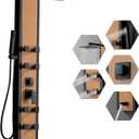 BWE Stainless Steel Shower Panel Tower System 8 Jets Multi-Function Shower Panel System Black and Bamboo Panel with Handheld Wand Wall Mount Shower Column