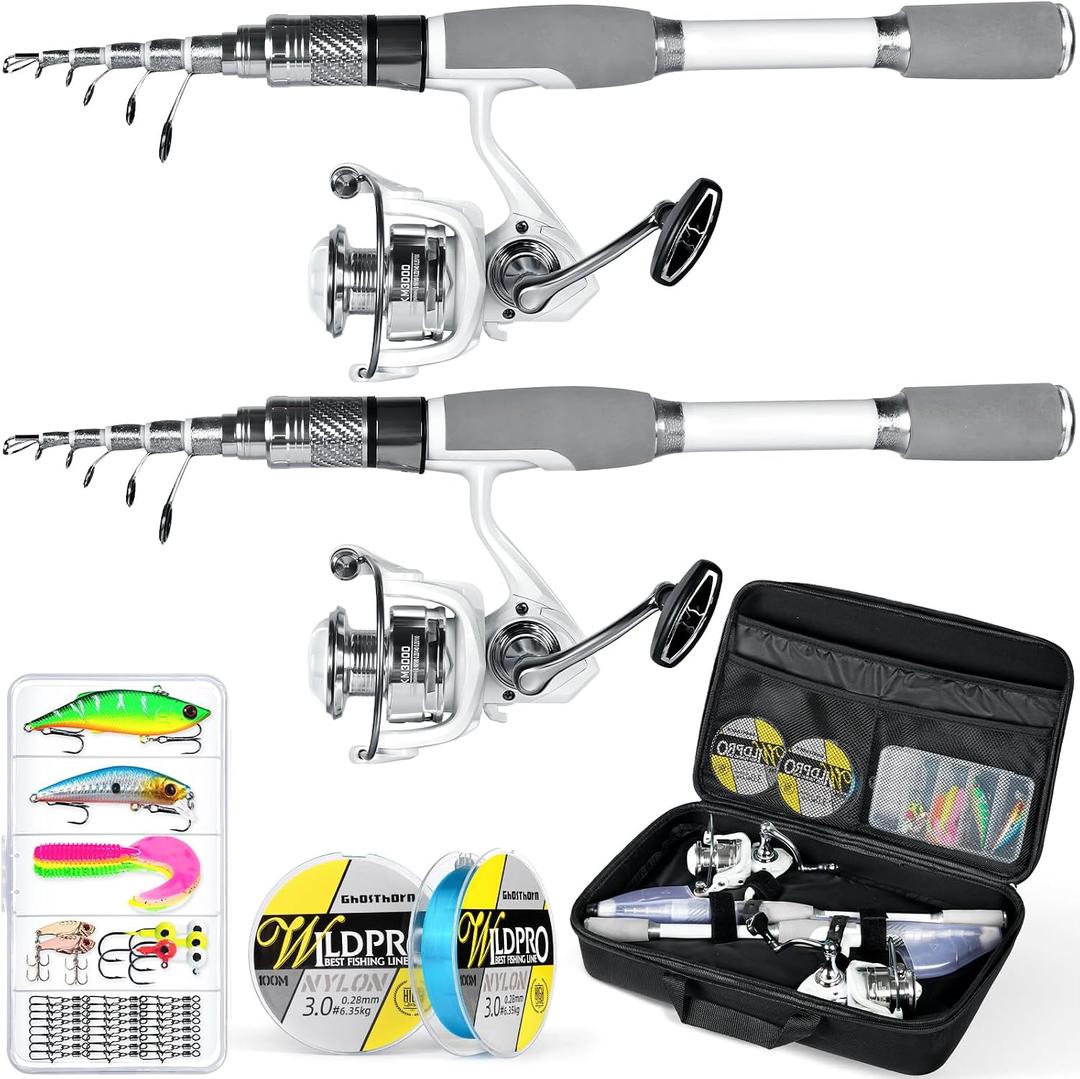 Ghosthorn Fishing Rod and Reel Combo Carbon Fiber Telescopic Fishing Pole Carrier Bag Portable Kit Saltwater Freshwater, 1.8m 6ft
