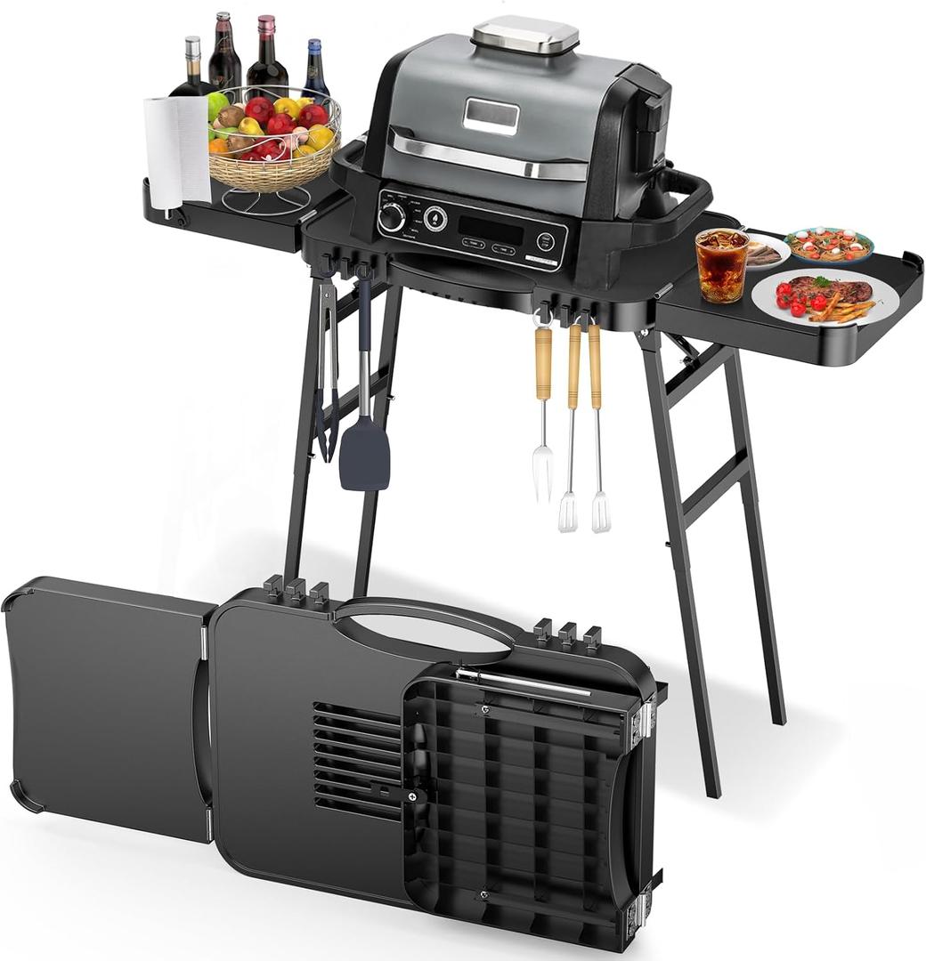 26"/30"/34" Portable Outdoor Grill Stand for Ninja Woodfire Outdoor Grill(OG701 OG850 OG951 OO101 Series), 51in Large Space, Upgrade Height & Quick-Fold Stand for Blackstone Griddle/Onni Pizza Oven (51" x 34.5" x 17")