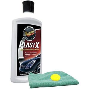 Meguiar's PlastX Clear Plastic Cleaner & Polish (10 oz) Bundle with Microfiber Cloth & Foam Pad (3 Items)
