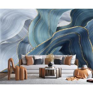 Gilding Marble Blue wall Mural Wallpaper for Bedroom 137" x 100"(Not Peel and Stick) No.49, 137" x 100"