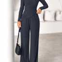 PRETTYGARDEN Fall Two Piece Sets For Women 2026 Off Shoulder Tops Long Pants Knit Matching Lounge Set Airport Travel Outfits