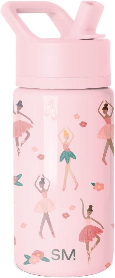 Simple Modern Kids Water Bottle with Straw Lid | 14oz Insulated Stainless Steel Kids Tumbler & Spill Proof Toddler Cup for School, Girls, Boys | Summit | Pink Ballerina