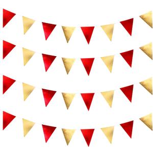 Zwiebeco 39Ft Red Gold Glitter Fabric Bunting Triangle Flags Hanging Cotton Pennant Banner for Birthday Wedding Engagement Graduation New Year Xmas Party Home Garden Decorations Supplies