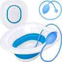 Pochik Sitz Bath for Toilet Seat Hemorrhoids and Postpartum Care, Yoni Steam Seat, Perineal Soaking, Collapsible, Flusher Hose, Drain Holes, Wider Seating Area - Blue