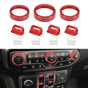 LECART 7 PCS Metal Window Button Switch Cover & AC Switch Knob Cover Fit for Jeep Wrangler JL JLU Gladiator JT 2025-2018 Car Interior Accessories Stylish Auto Decorations Decal Sticker Trims Red