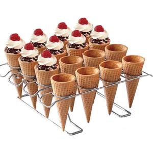 Newthinking Cupcake Cones Baking Rack, 16-Cavity Stainless Steel Ice Cream Cone Stand Holder Foldable Cake Decorating Pastry Tray Waffle Cones Holder for Baking, Cooling, Display