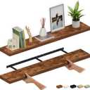 Ballucci Floating Shelves for Wall, 60" Wood Wall Shelf Set of 2, with Invisible Brackets for Bathroom, Living Room, Bedroom, Kitchen, Nursery, 8" Deep, Rustic Brown