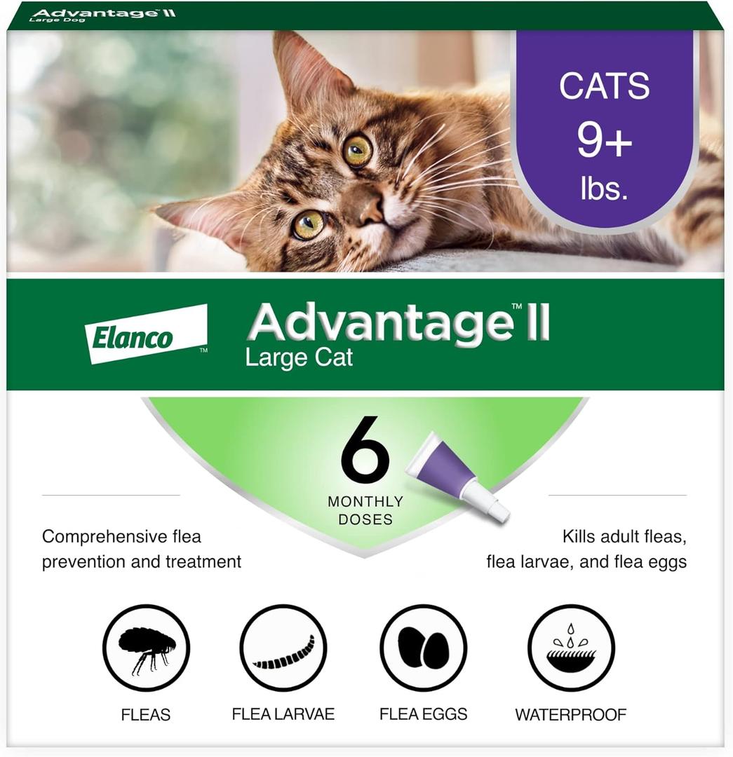 Advantage II Large Cat Vet-Recommended Flea Treatment & Prevention | Cats Over 9 lbs. | 6-Month Supply (6-Pack)
