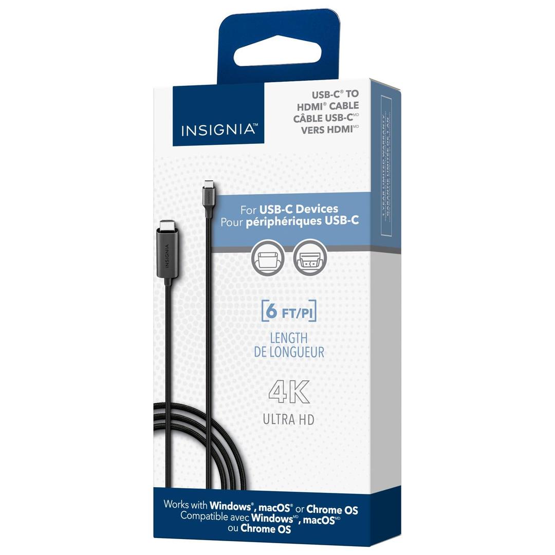 INSIGNIA 6 ft. USB-C to 4K Ultra HD HDMI Cable, Type-C to HDMI Cord, Thunderbolt 3 & 4 Compatible for iPhone 15 Series, MacBook, iMac, iPad Pro, Galaxy, Surface, Dell, HP, Android Tablets, Black