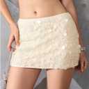 MakeMeChic Women's Sparkly Sequin Mini Skirt Y2k Low Rise Glitter Rave Micro Skirt with Shorts Underneath (Gold, S)