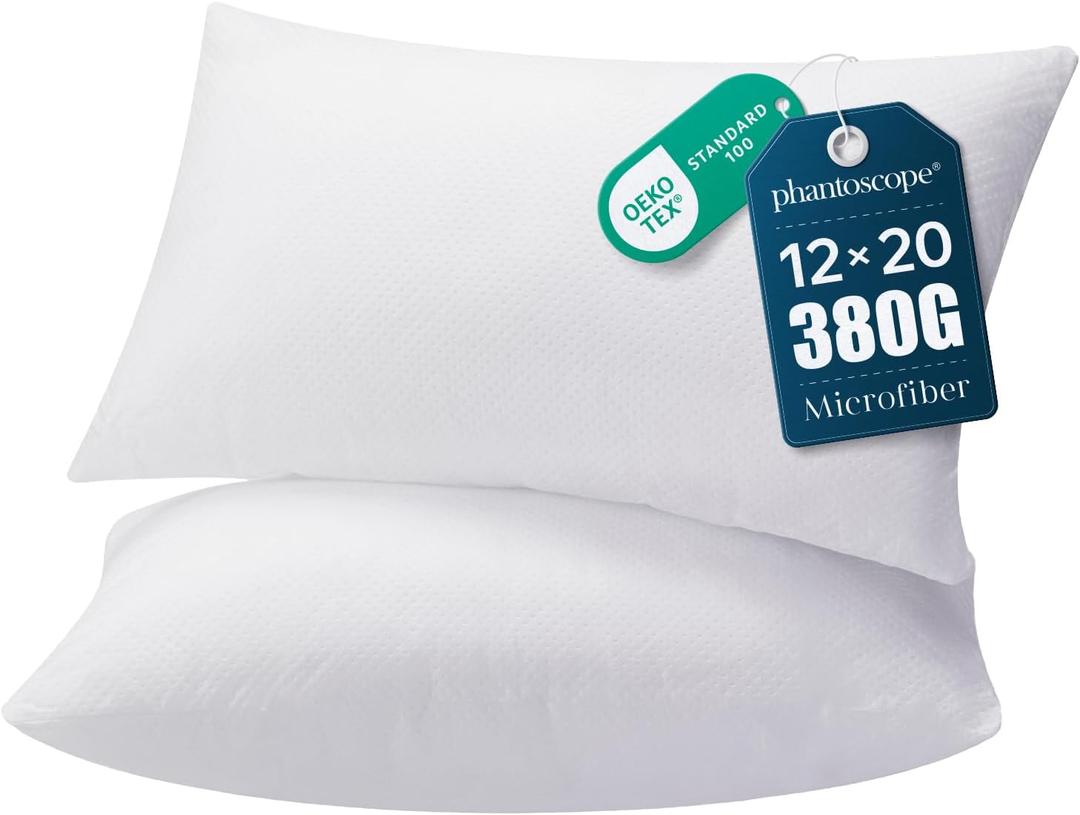 Phantoscope Pillow Inserts, 100% Virgin Fiber Hypoallergenic Polyester Throw Pillow Inserts, Square Pillows for Couch, Sofa, Bed, 12x20 Inch (Pack of 2)