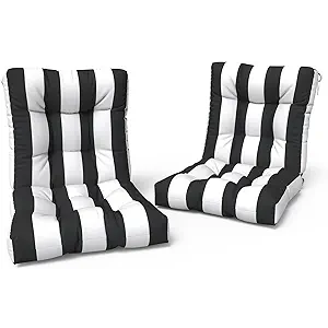LVTXIII Outdoor Tufted Low Back Cushions Set of 2 Patio Seasonal Replacement Rocking Chair Cushion with Ties, Solid Seat and Back Chair Cushion, 42 L x 21W, Cabana Black