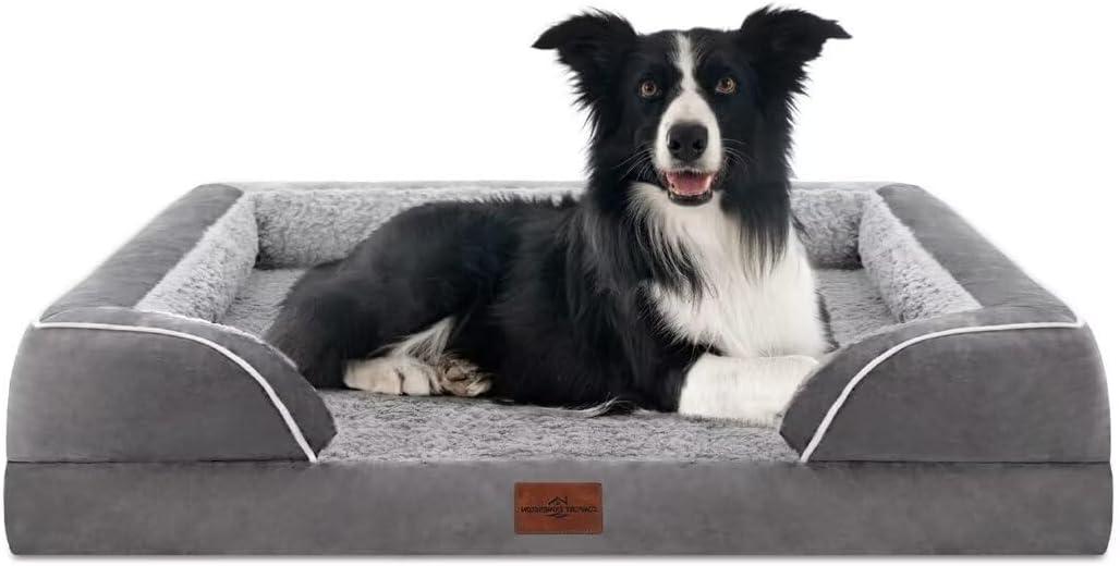 Comfort Expression Large Dog Beds Waterproof Orthopedic Foam Dog Beds for Large Dogs Sofa Comfy Pet Bed with Washable Removable Cover & Non-Slip Bottom(Grey) (36.0"L x 27.0"W x 7.5"Th)