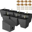 M8-1.25 Metric Thread Bolts Plastic Furniture Legs 4 Inch Black Square Sofa Feet with Plate Nuts - Couch Feet Replacement - Couch Legs Set of 8