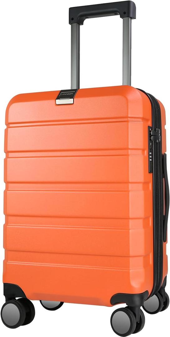 KROSER Hardside Expandable Carry On Luggage with Spinner Wheels & Built-in TSA Lock, Durable Suitcase Rolling Luggage with USB Port, Carry-On 20-Inch Orange