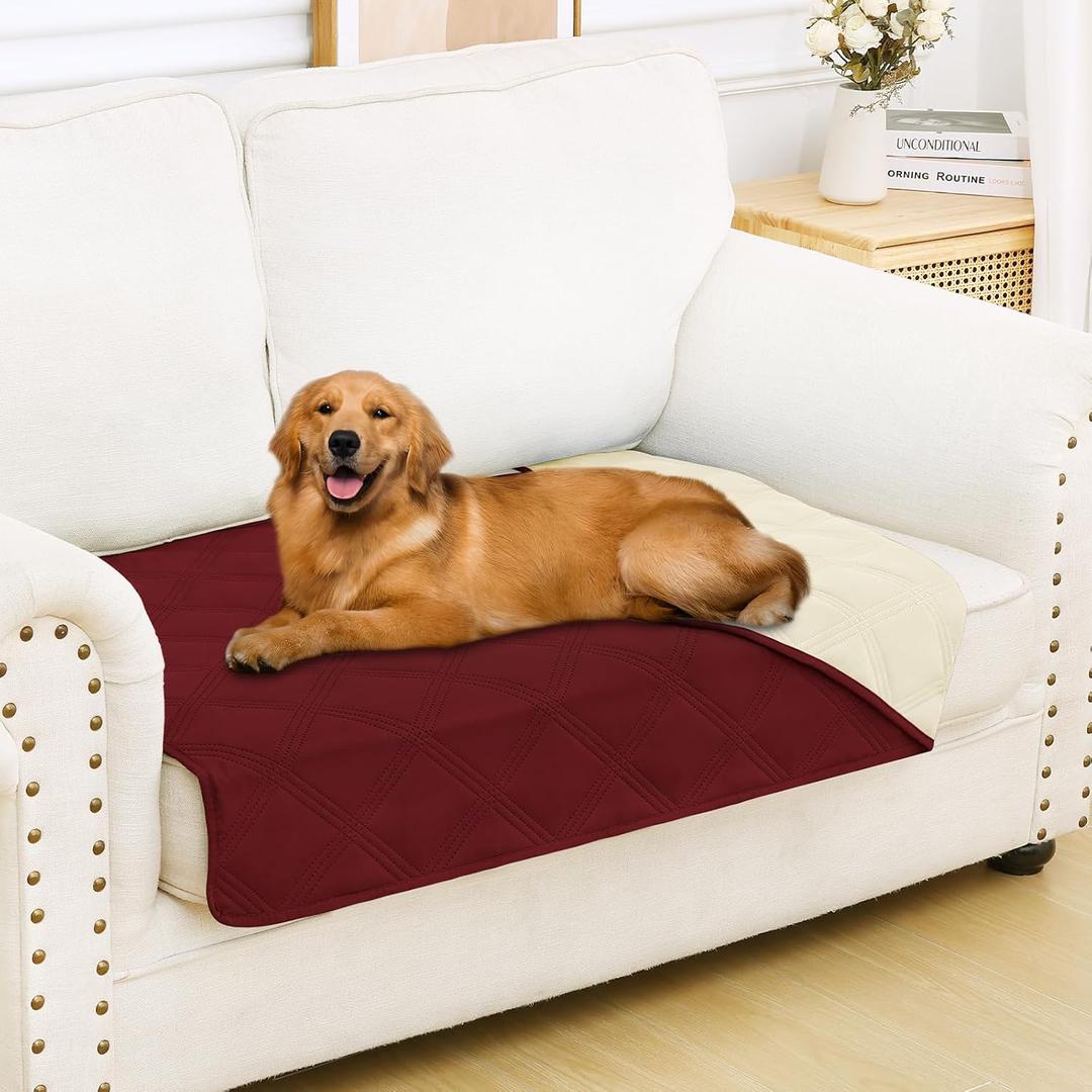Smiry Waterproof Dog Bed Cover Blanket 30x53, Soft Reversible Pet Blanket, Washable Leakproof Cats Dogs Couch Cover for Sofa, Couch, Furniture, Wine Red/Beige