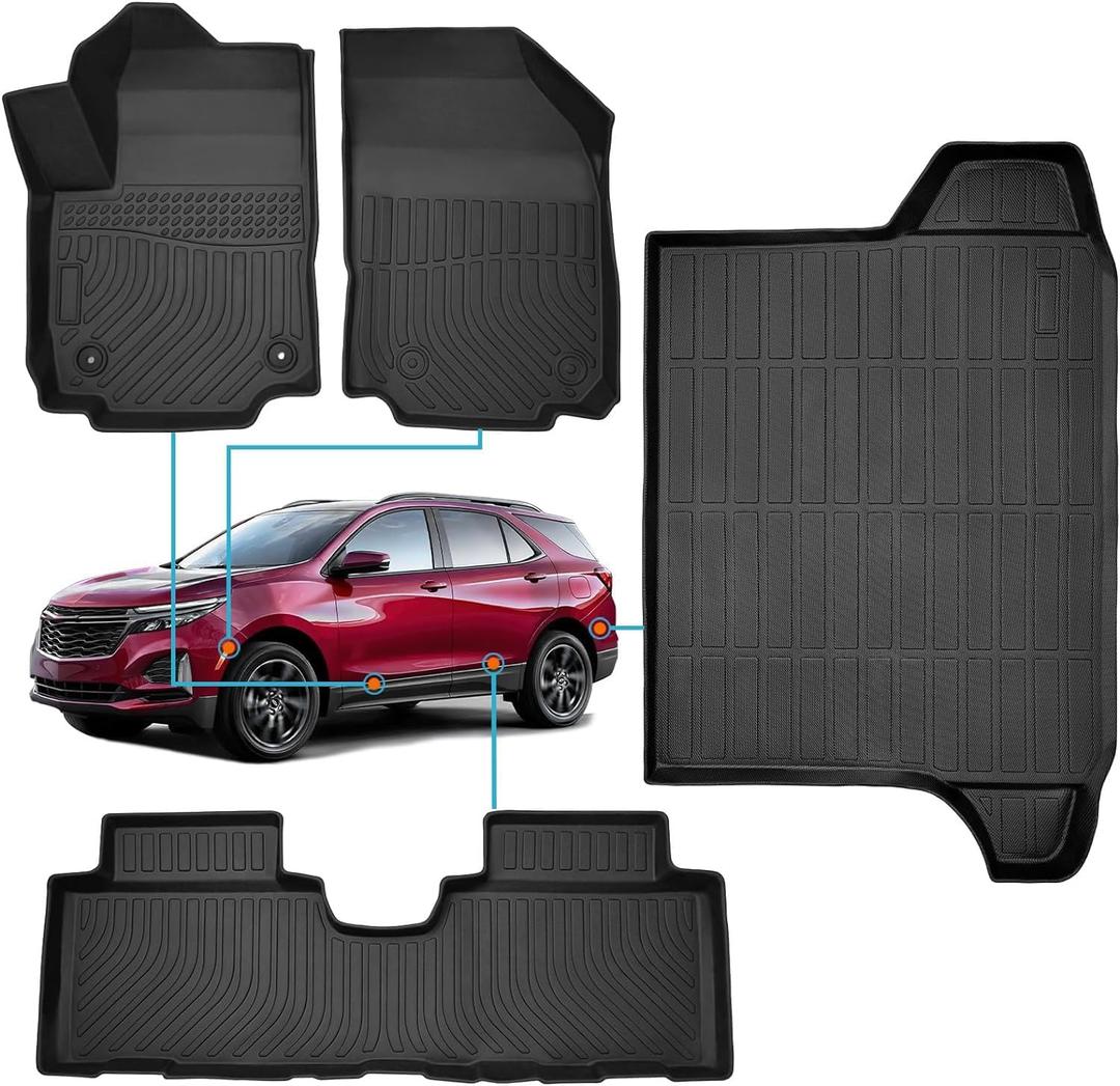 Floor Mats & Cargo Liner for Chevy Equinox 2018-2024 & for GMC Terrain 2018 2019 2020 2021 2022 2023 2024 (Not for EV), All Weather Trunk Mat for Chevy Equinox & for GMC Terrain Accessories Interior