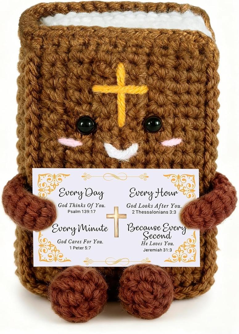 Positive Handmade Bible Crochet, Confirmation First Communion Gifts for Teens Girls Boys-Baptism Gifts for Teens Girls Christian Emotional Support Crochet for Women Men Catholic Easter Basket Stuffer, 80 x 75 x 25 mm