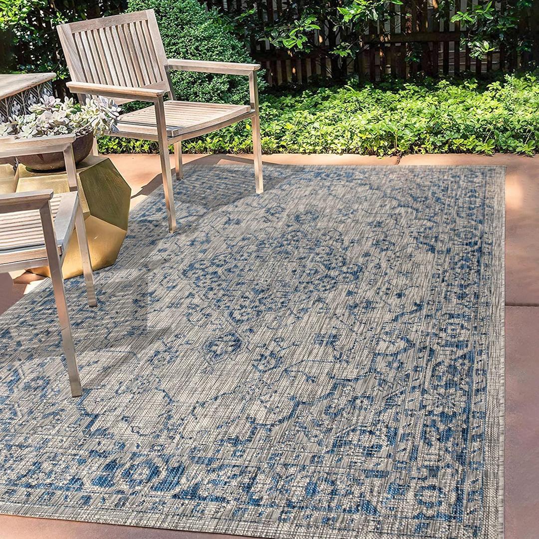 JONATHAN Y SMB101B-8 Sinjuri Medallion Textured Weave Indoor/Outdoor Navy/Gray 5 ft. x 8 ft. Area-Rug, Coastal,Easy-Cleaning,HighTraffic,LivingRoom,Backyard, Non Shedding