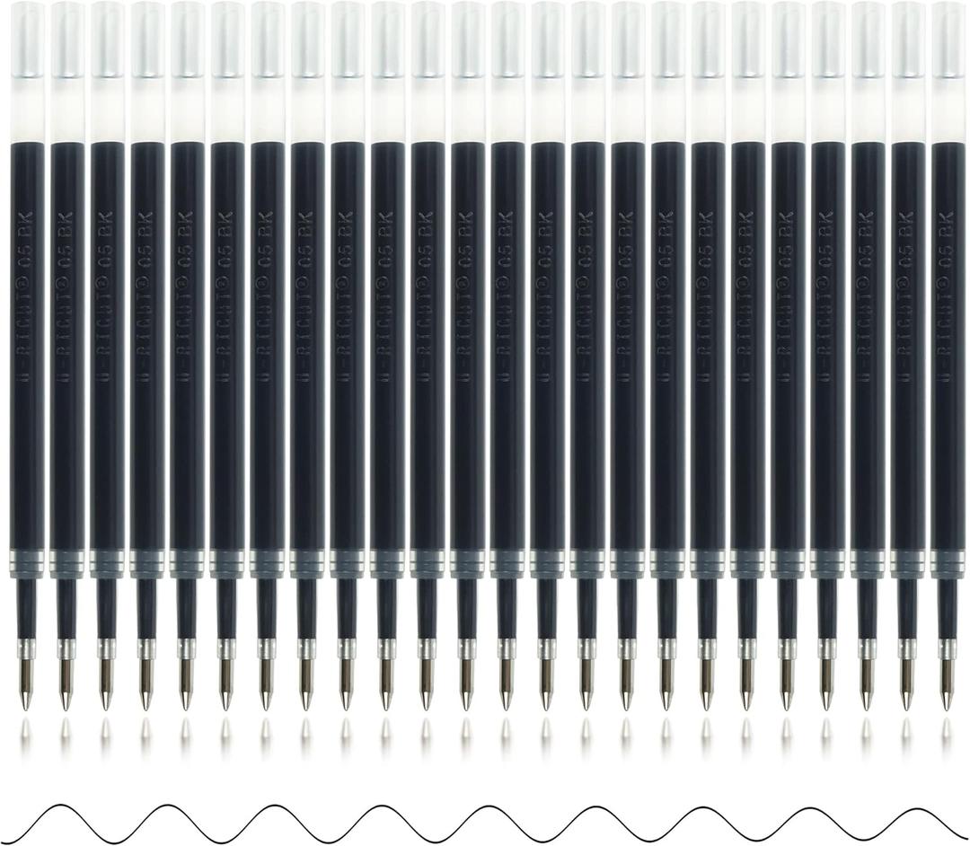 24 Pcs Retractable Black Gel Ink Refills, 0.7 mm Point Black Ink