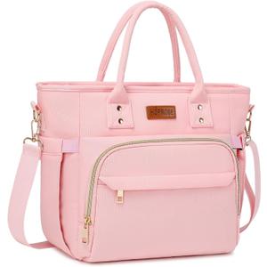 Lunch Bag Lunch Box Women Insulated Cooler Bag for Work, Large Lunchbox for Adult, Leakproof Womens Lunch Tote Bags with Shoulder Strap for Travel, Picnic, Pink