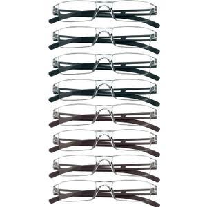 VisionGlobal 8 Pairs Reading Glasses, Blue Light Blocking Glasses, Computer Reading Glasses for Women and Men, Fashion Square Eyewear Frame (4black+4brown,+1.00 Magnification)