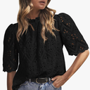PRETTYGARDEN Summer Tops for Women 2025 Trendy Short Sleeve Eyelet Embroidered Dressy Casual Blouse Shirts, L