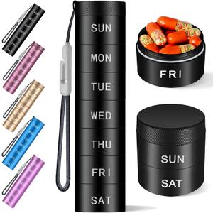 Aluminium Travel Pill Organizer,Weekly Metal Pill Case,Pill Holder, Moisture Proof Waterproof Daily Pill Box 7 Day, Large Pill Container to Hold Vitamins,Medication,SupplementsBlack