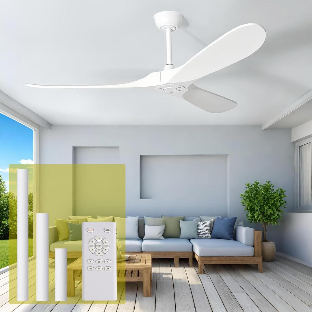 72 Inch White Ceiling Fan No Light Wood Outdoor Ceiling Fans for Patios Living Room Garage Kitchen Mid Century Modern Exterior Extra Large Ceiling Fan Without Light with Downrod
