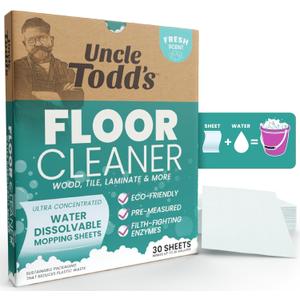 Uncle Todd's Ultra Concentrated Floor Cleaner For Mopping: 30 Natural, 100% Dissolvable Sheets for Mopping  Hardwood & Wood Floor Cleaner with Filth-Fighting Enzymes, Plastic-Free Packaging
