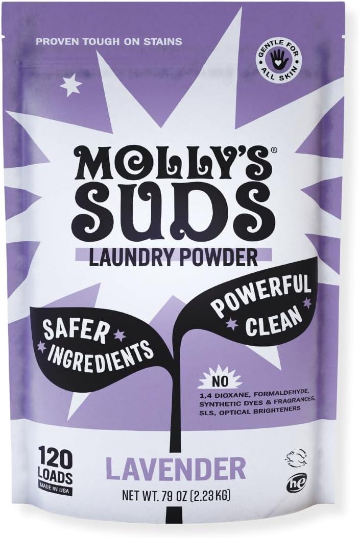 Molly's Suds Original Laundry Detergent Powder | Clean Laundry Detergent Powder for Sensitive Skin | Simple, Effective Ingredients, Stain Fighting | 120 Loads (Lavender) (79 Ounce (Pack of 1))